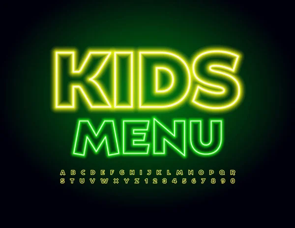 Modèle Vectoriel Néon Menu Enfants Police Jaune Vif Alphabet Électrique — Image vectorielle