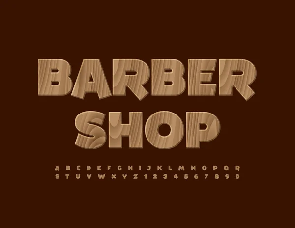 Vector Creative Logo Barber Shop Tree Textured Font Wooden Trendy — Stock Vector