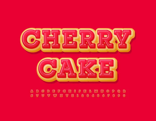 Vektorové Sladké Znamení Cherry Cake Chutné Jasné Písmo Sada Písmen — Stockový vektor