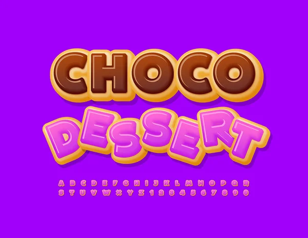 Vector Kreatives Emblem Choco Dessert Violet Donut Schrift Vorhanden Moderne — Stockvektor