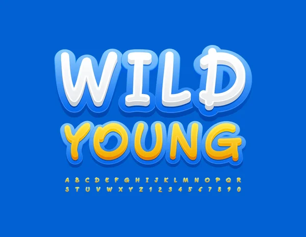 Vector Artistic Emblem Wild Young Handwritten Font Yellow Blue Alphabet — Stock Vector