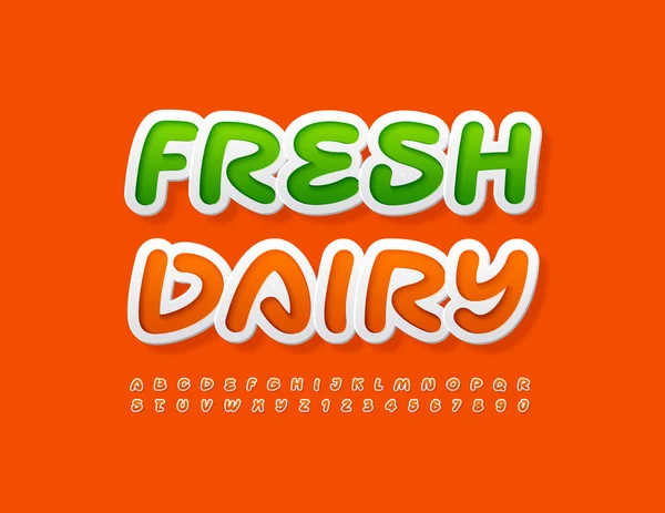 Distintivo Qualidade Vetorial Fresh Dairy Fonte Brilhante Criativa Letras Números — Vetor de Stock