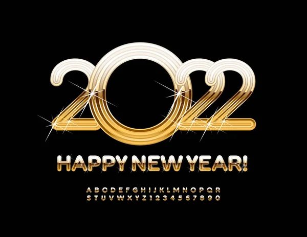 Felicitări Elită Vectorială Anul Nou Fericit 2022 Exclusive Golden Alphabet — Vector de stoc