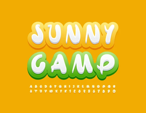 Vector Emblema Viagem Sunny Camp Fonte Criativa Amarela Conjunto Artístico — Vetor de Stock