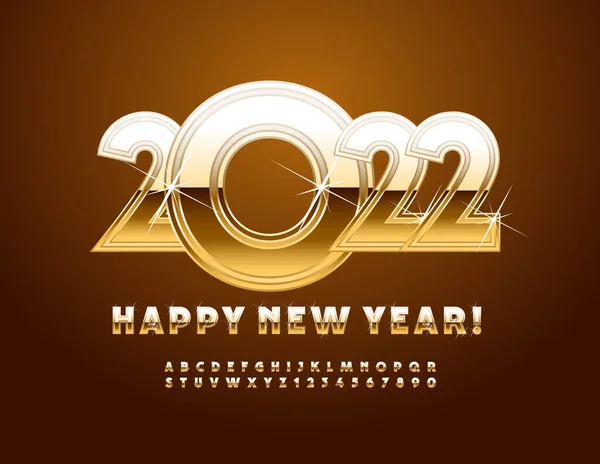 病媒精英贺卡祝2022年新年快乐 华丽的字体 3D黄金字母及数字集 — 图库矢量图片