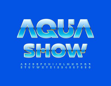 Vektör yaratıcı poster Aqua Show. Fütüristik yazı tipi. Elit Alfabe Harfleri ve Sayıları Ayarlandı