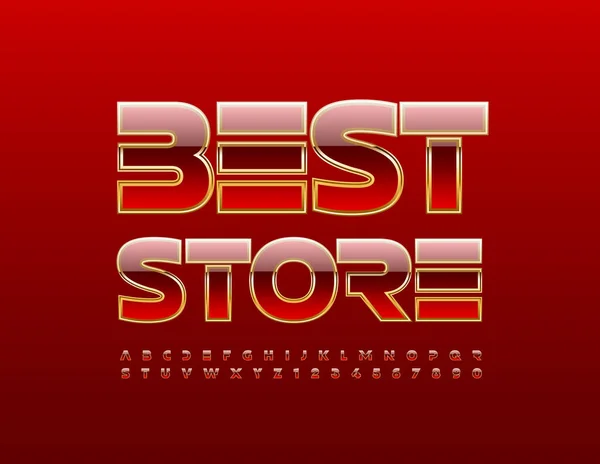 Logo Publicidad Vectorial Best Store Fuente Moderna Roja Dorada Estilo — Vector de stock