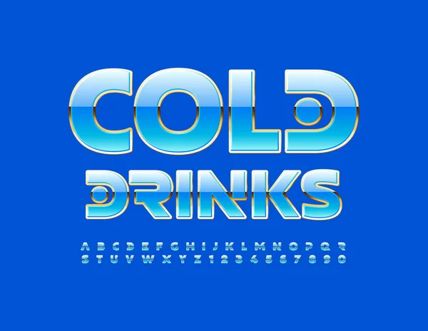 Vector Elegante Banner Bebidas Frías Fuente Azul Brillante Letras Números — Vector de stock