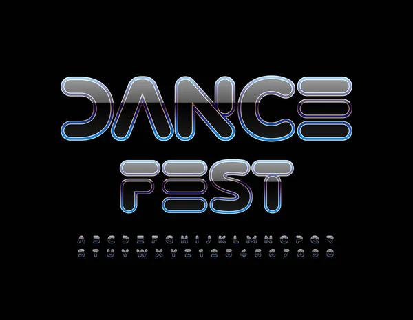 Affiche Vectorielle Tendance Dance Fest Police Futuriste Premium Alphabet Brillant — Image vectorielle