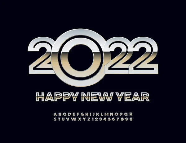 病媒豪华贺卡祝2022年新年快乐 银质精英字体 雅致字母及数字集 — 图库矢量图片