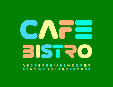 Vector modern amblem Cafe Bistro. Fütüristik yazı tipi. Parlak soyut Harfler ve Sayılar kümesi