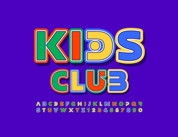 Segno Colorato Vettoriale Kids Club Carino Font Luminoso Lettere Numeri — Vettoriale Stock