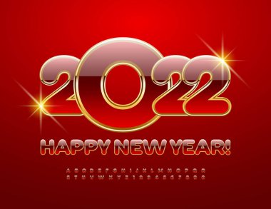 Vektör Kutlama Kartı Mutlu Yıllar 2022! Zarif Alfabe Harfleri ve Sayıları seti. Parlak Chic Yazıtipi