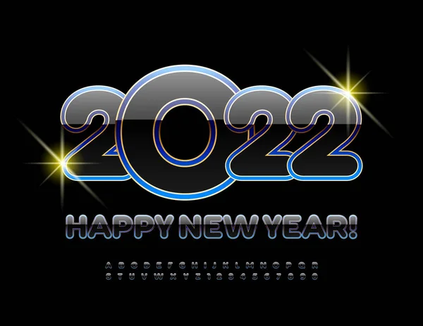 病媒现代贺卡祝2022年新年快乐 光滑的精英字体 高级字母表字母和数字集 — 图库矢量图片
