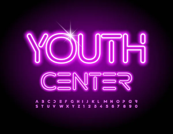Vektör Neon Amblem Gençlik Merkezi Parlak Yazı Tipi Aydınlatılmış Led — Stok Vektör