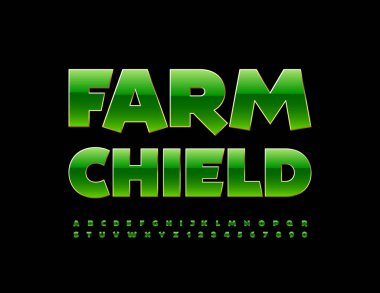 Vektör logosu Farm Chield. Modern Green Font. Parlak Alfabe Harfleri ve Sayıları