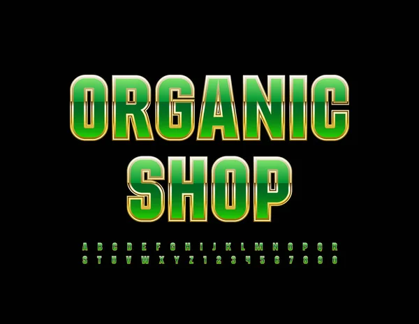 Vektor Elegáns Embléma Organic Shop Stílusos Zöld Golden Font Luxus — Stock Vector