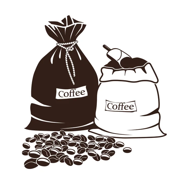 Säcke Kaffee und Kaffeebohnen — Stockvektor