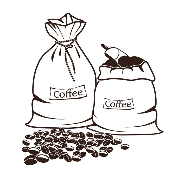 Sacchi di caffè e chicchi di caffè — Vettoriale Stock