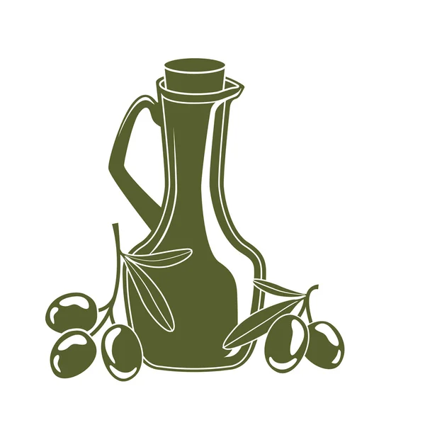 Botella de aceite de oliva y ramas de olivo — Archivo Imágenes Vectoriales