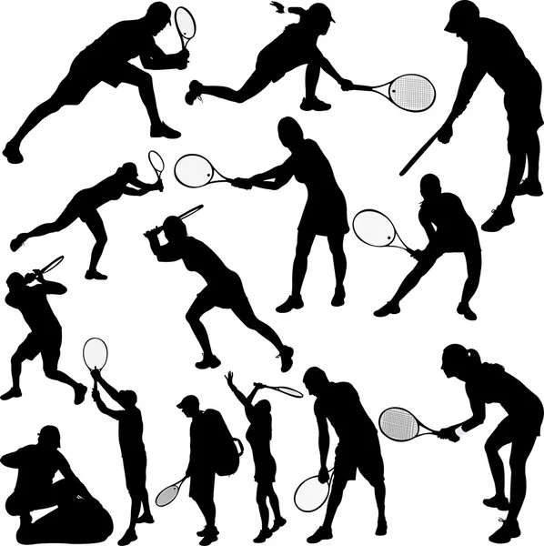 Tennis spelers silhouetten — Stockvector