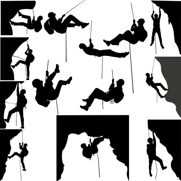 rock climbers silhouette collection