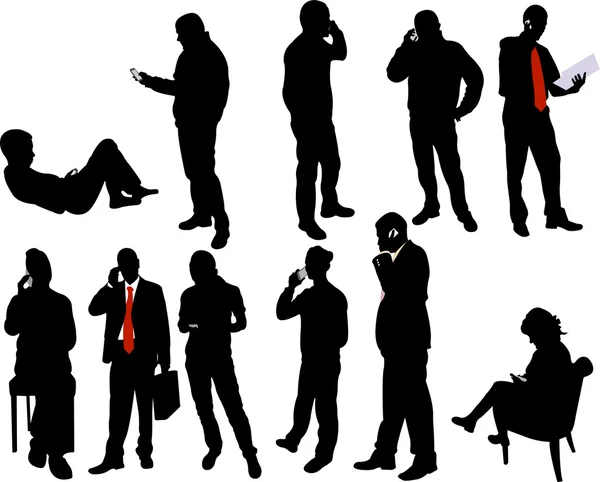 People silhouettes with phone — Stock Vector