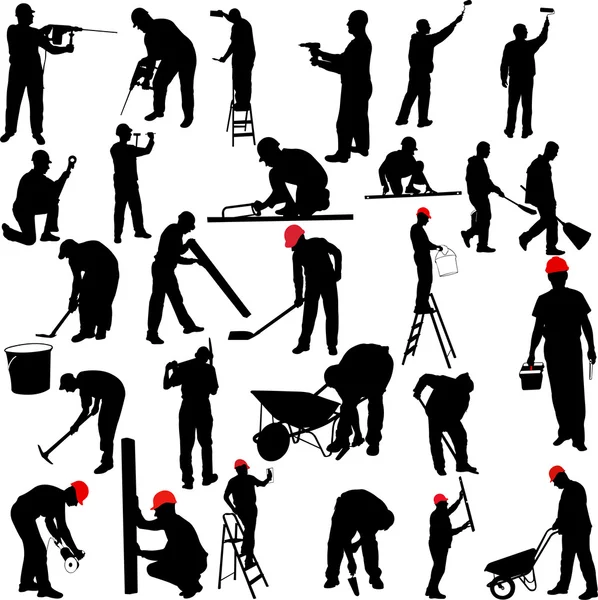 Construction workers silhouettes collection — Stock Vector