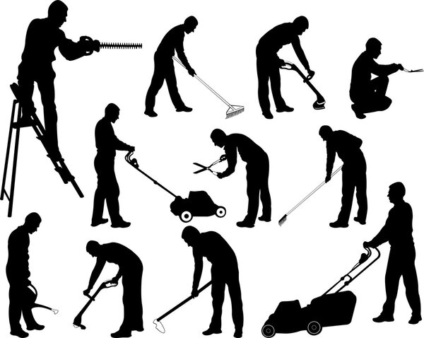 gardening work silhouettes - vecror
