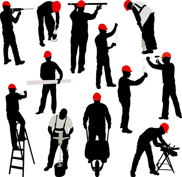 Construction workers silhouettes collection — Stock Vector