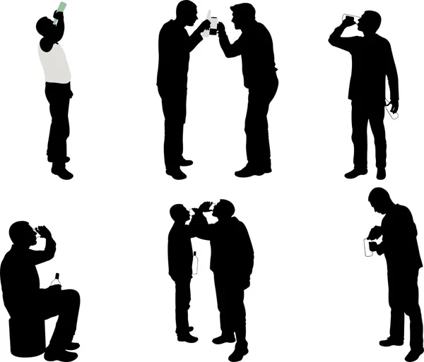 Men drinking silhouettes - vector — Stock Vector