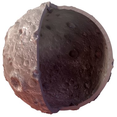 Moon on a white background. Lunar craters and bumps. 3D image of the full moon. Isolated clipart