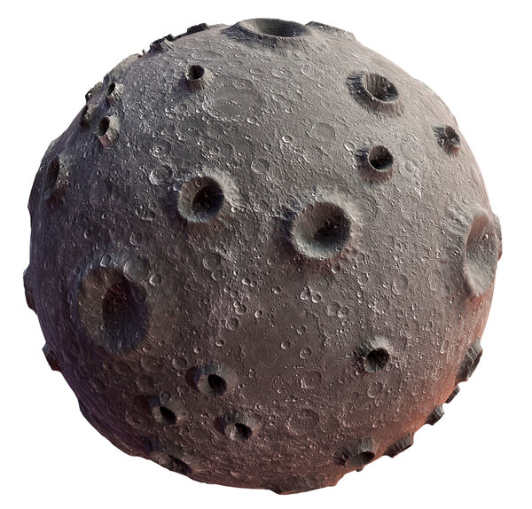 Moon on a white background. Lunar craters and bumps. 3D image of the full moon. Isolated