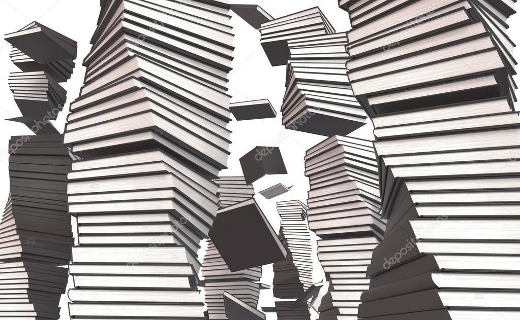 Stack of books with white hardcovers on white background