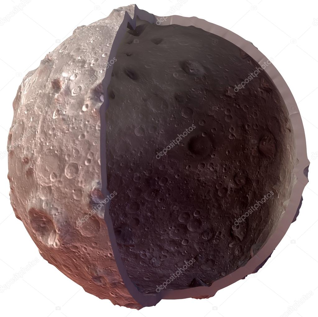 Moon on a white background. Lunar craters and bumps. 3D image of the full moon. Isolated