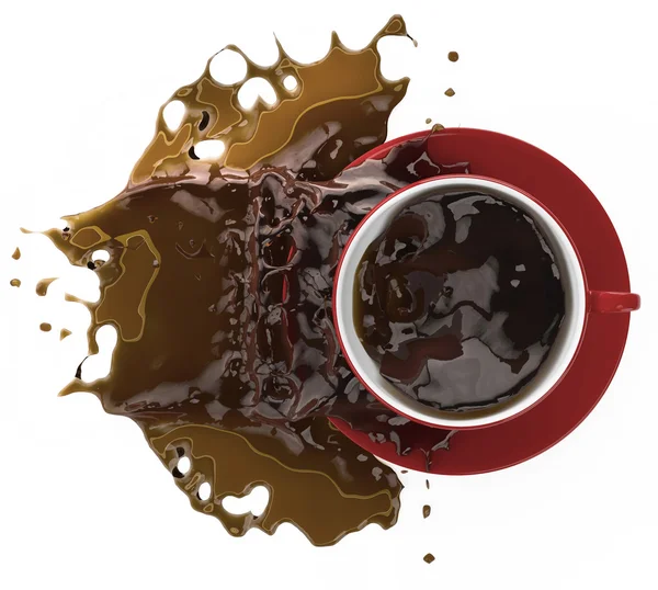 Kopje koffie met spatten, geïsoleerd op wit — Stockfoto