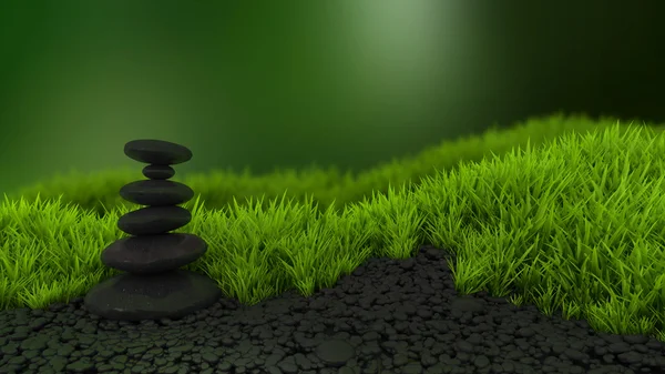 Zielona trawa z kamieni — Zdjęcie stockowe