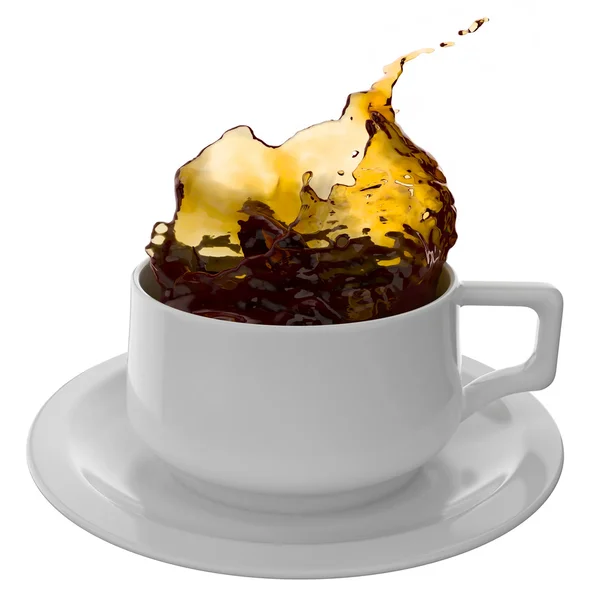 Taza de café con salpicaduras, aislado en blanco — Foto de Stock