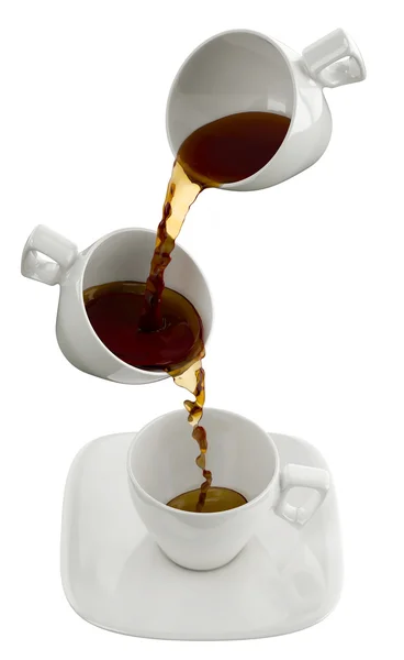 Xícara de café com salpicos, isolado em branco — Fotografia de Stock