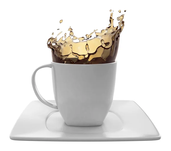 Taza de café con salpicaduras, aislado en blanco — Foto de Stock