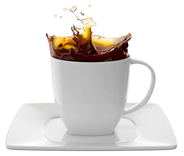 Secangkir kopi dengan percikan, terisolasi di atas putih — Stok Foto
