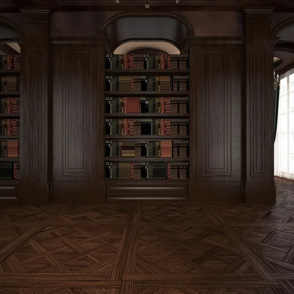 3D render. Klasik okuma odası — Stok fotoğraf