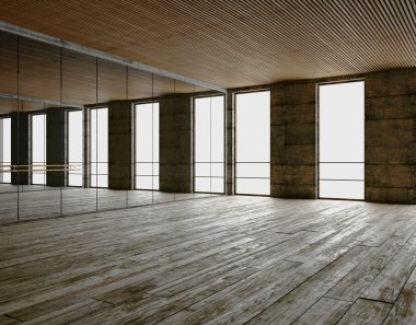 3D render. boş iç. beton duvarlar