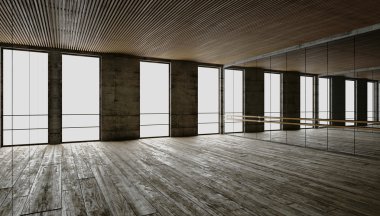 3D render. boş iç. beton duvarlar