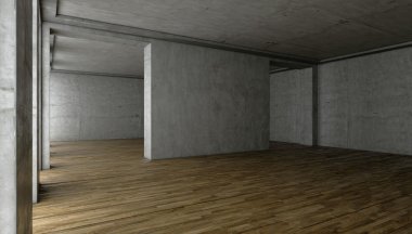 3D render. boş iç. beton duvarlar