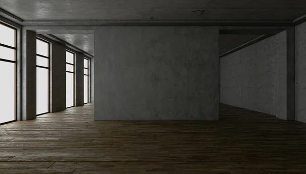 Rendering 3D. interni vuoti. muri di cemento — Foto Stock
