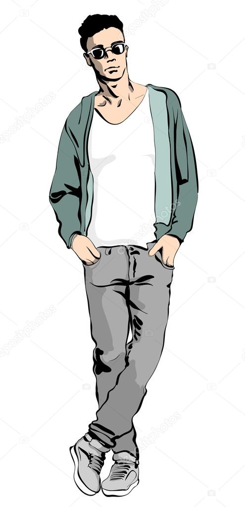 Illustration of a fashionable man with a glasses. Stay