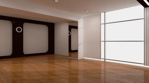 Prázdné interiér s bílými zdmi, dubové podlahy. rezervovat pokoj — Stock fotografie