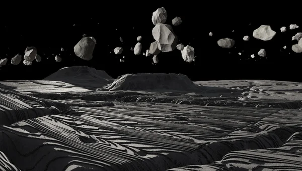 La superficie lunare e il pianeta sullo sfondo nero dello spazio — Foto Stock