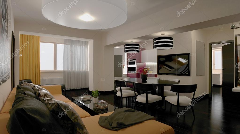 Ãres nappali nagy ablakokkal, modern apartman, belsÅ — stock fotó ... Nappali nagy ablakokkal